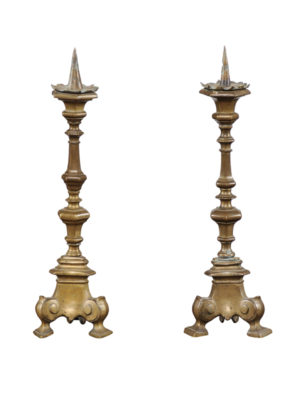 Pair 17th Century Italian Brass Candlesticks