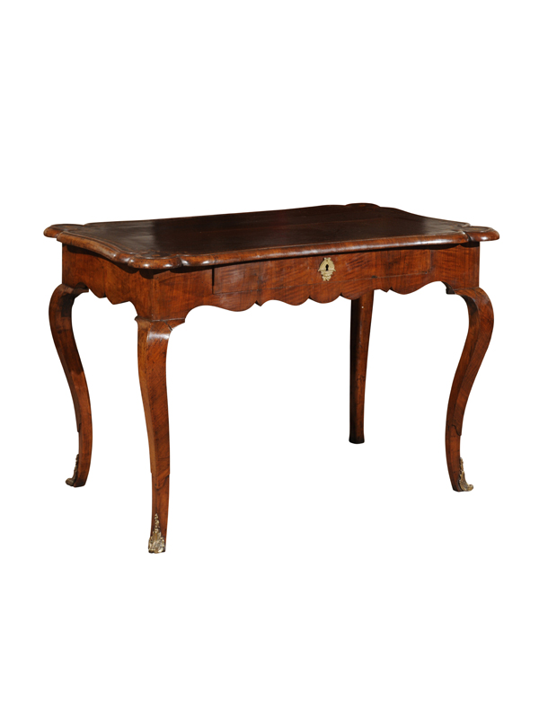 18th Century Italian Rococo Walnut Writing Table With Leather Top