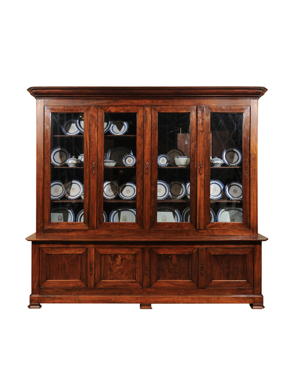 Louis Philippe Walnut Bookcase With 4 Cabinet Doors Below 4 Glass