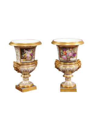 Pair Paris Porcelain Urns with Floral Decoration