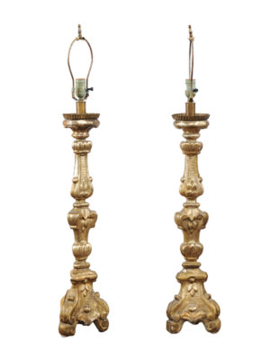 Pair Giltwood Candlestick Lamps
