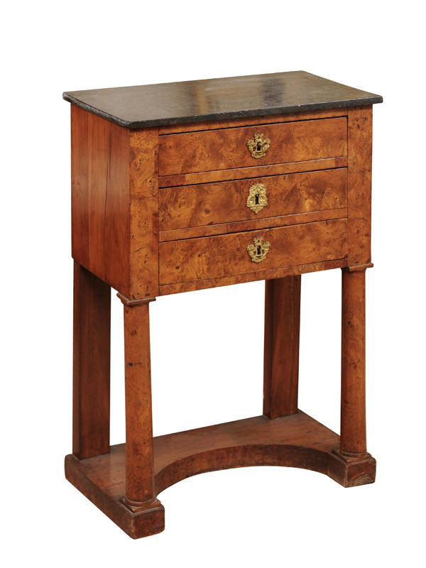French Empire Bedside Commode in Burled Elm