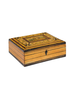 19th Century Satinwood Work Box with Painted Scene