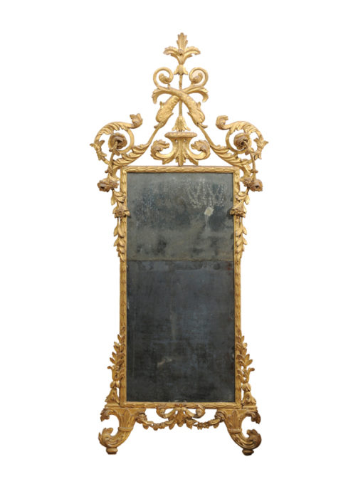 Neoclassical Period Giltwood Mirror with Dolphin Crest