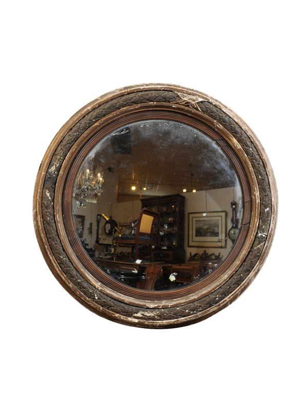19th Century English Bullseye Mirror in Rubbed Finish