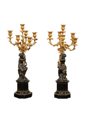 19th Century French Candleabra with Patinated Bronze Figures