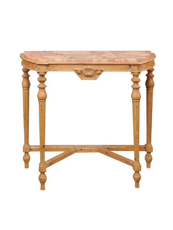 19th Century French Pine Console with Marble Top