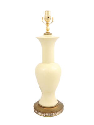 20th C Yellow Porcelain Lamp on Brass Base