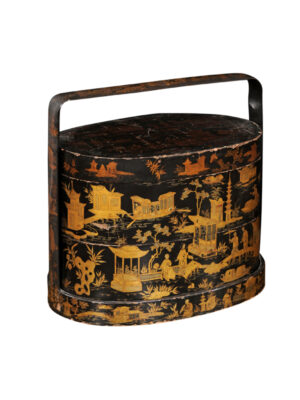 Black & Gilt Chinoiserie Box with Handle