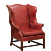 Brass Studded Red Leather Wing Chair, 20th Century