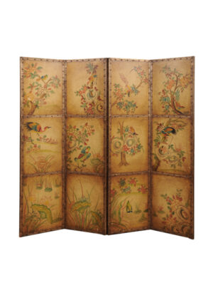 Folding Leather Screen with Bird Decoration