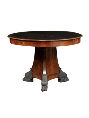 French Empire Center Table in Walnut with Leather Top