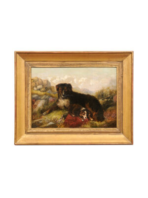 Giltwood Framed Oil on Canvas Dog Painting