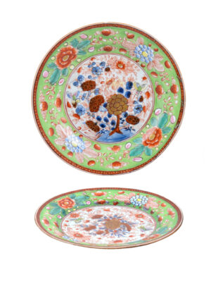 Pair 19th C. Clobberware Porcelain Plates
