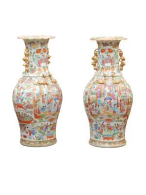 Pair 19th C. Rose Medallion Porcelain Vases