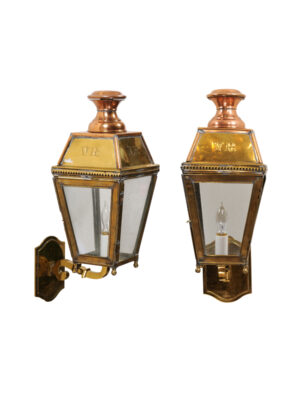 Pair 19th Century English Brass & Copper Lanterns