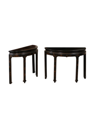 Pair Asian Style Black Lacquered Consoles