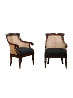 Pair Colonial Rosewood & Cane Library Chairs