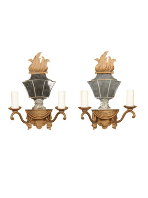 Pair French Gilt Metal Mirrored Sconces