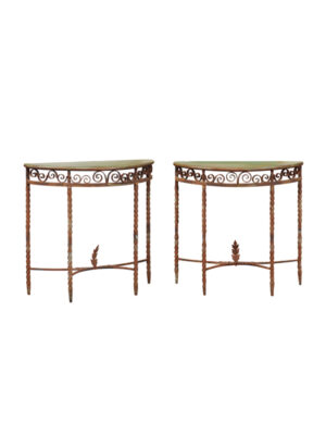 Pair Painted Iron Console Tables