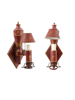 Pair Red Painted Tole Sconces