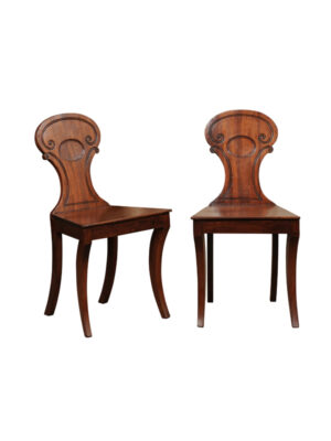 Pair Regency Style Mahogany Hall Chairs