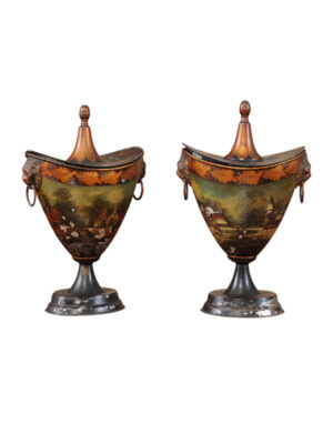 Pair Regency Style Tole Chestnut Urns