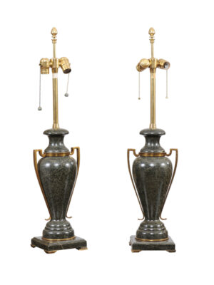 Pair of Green Marble & Brass Urn Lamps