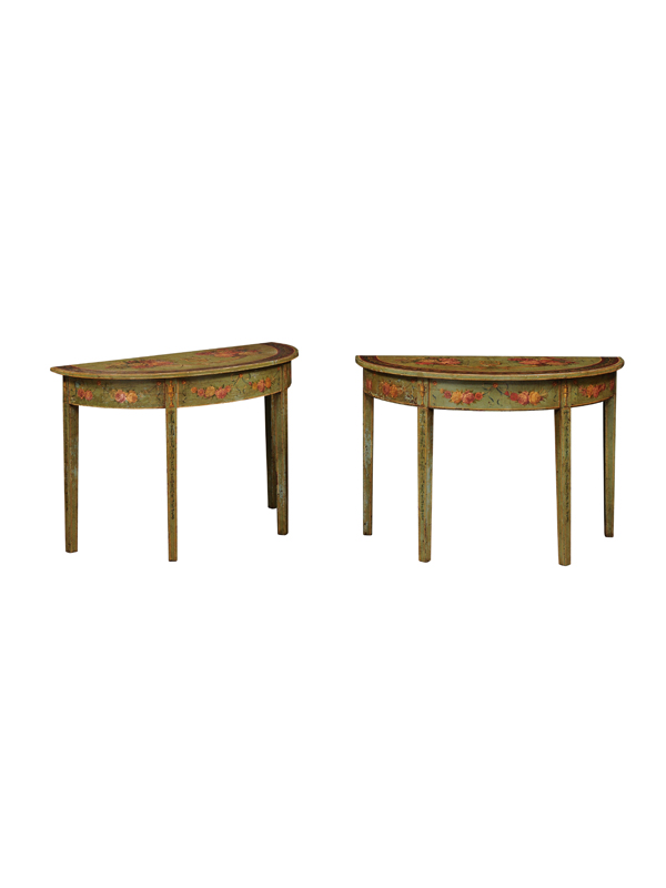 Pair of Green Painted Console Tables