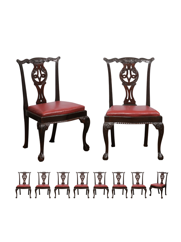 Set 10 Chippendale Mahogany Dining Chairs