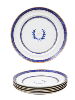 Set Cobalt & Gilt Decorated Porcelain Plates, ca. 1800