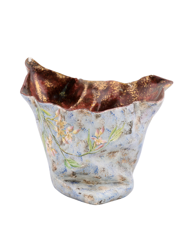 Vintage Ceramic Cachepot with Floral Decoration